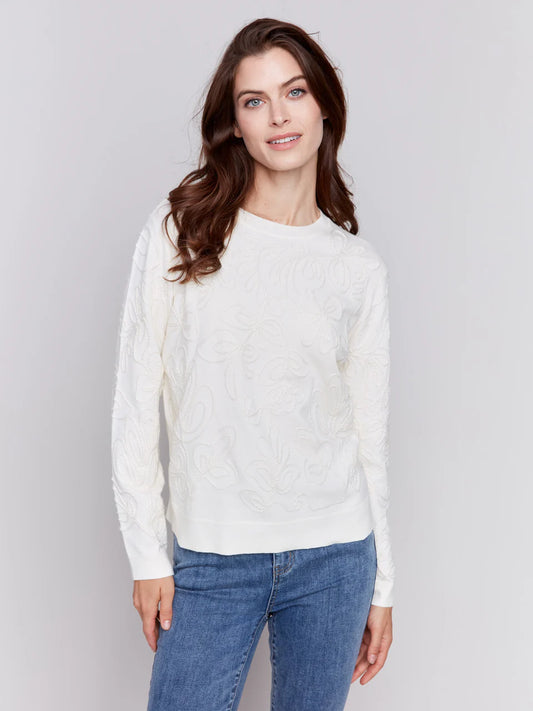 CHARLIE B JACQUARD KNIT SWEATER