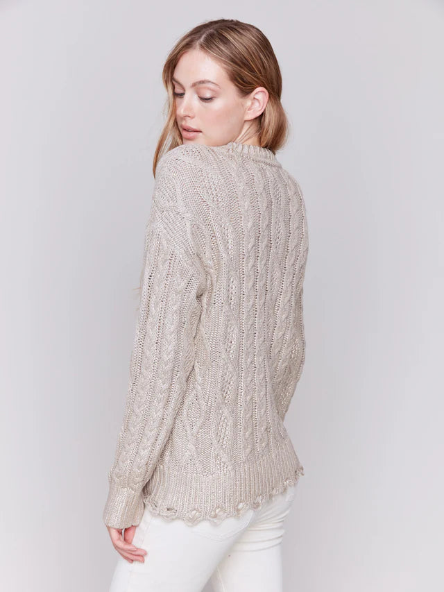 CHARLIE B METALLIC CABLE KNIT SWEATER