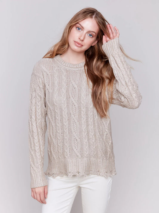 CHARLIE B METALLIC CABLE KNIT SWEATER