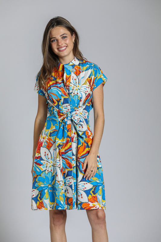 AP NY SHORT-SLEEVE SHIRT DRESS - BLUE MULTI