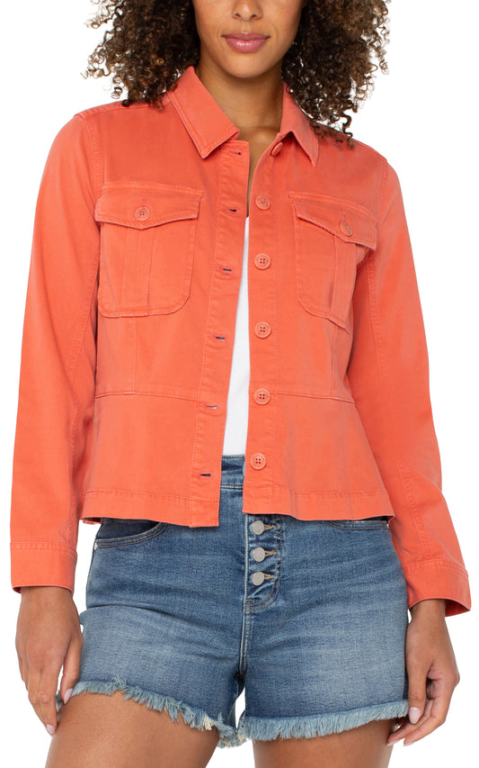 LIVERPOOL PEPLUM HEM TRUCKER JACKET - PAPAYA