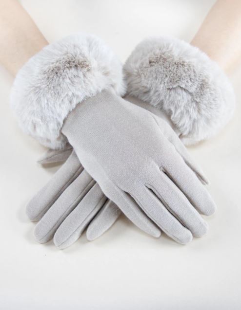 VERY MODA FAUX FUR CUFF GLOVES - BEIGE - GL12270BG