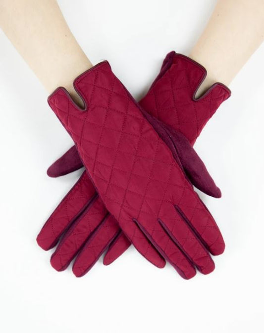 VERY MODA QUILTED GLOVES - BURGUNDY RED - GL12310BD